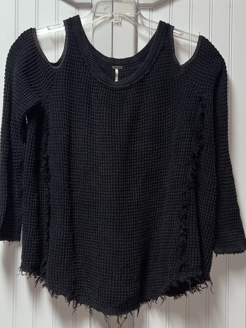 Free People Waffle Knit Distressed Sunrise Sweater L Oversized Heavyweight